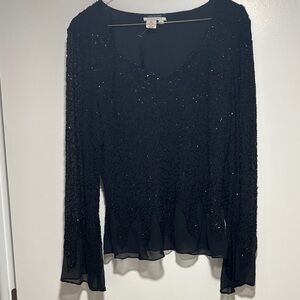 NWOT-Leslie Fay Black Beaded Blouse